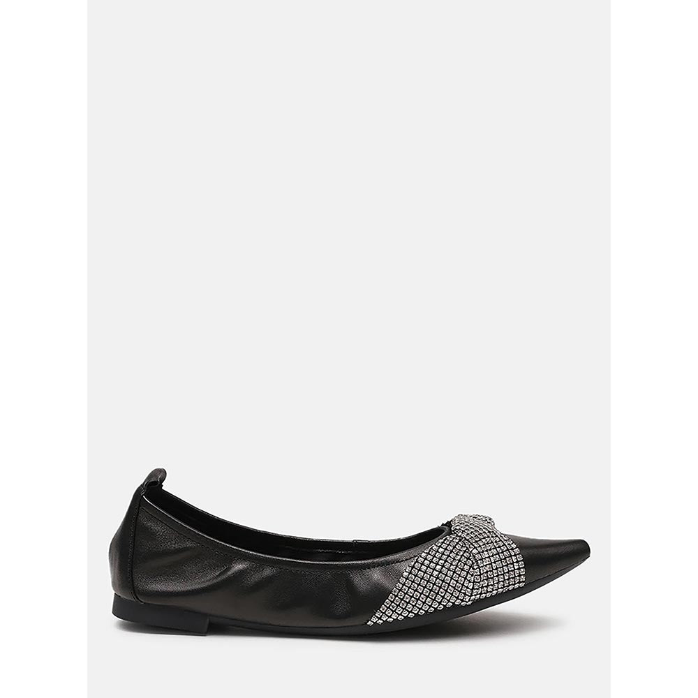 PAZZION Women's Black Anna Diamante Pointed Ballerina