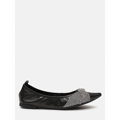 PAZZION Women's Black Anna Diamante Pointed Ballerina