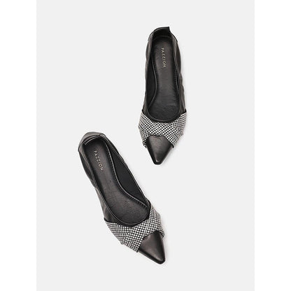 PAZZION Women's Black Anna Diamante Pointed Ballerina