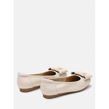PAZZION Women's Beige Jan Buckle Bow Square Toe Ballerina