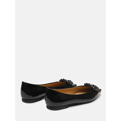PAZZION Women's Black Jan Buckle Bow Ballerina