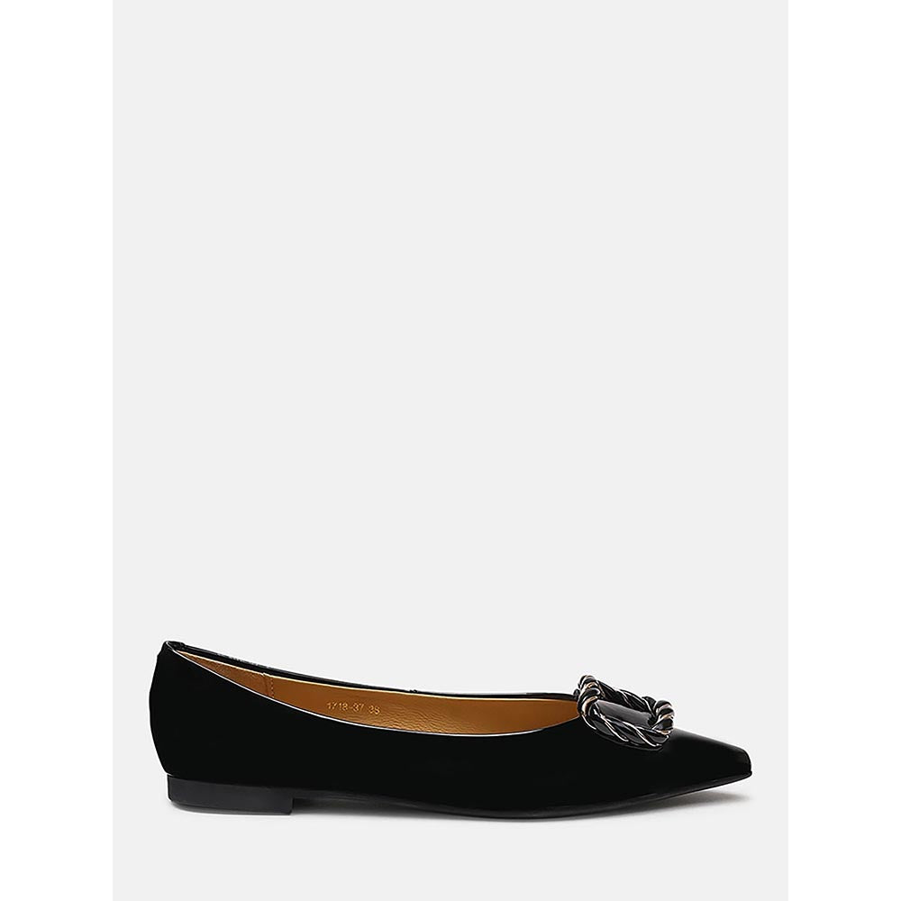 PAZZION Women's Black Jan Buckle Bow Ballerina