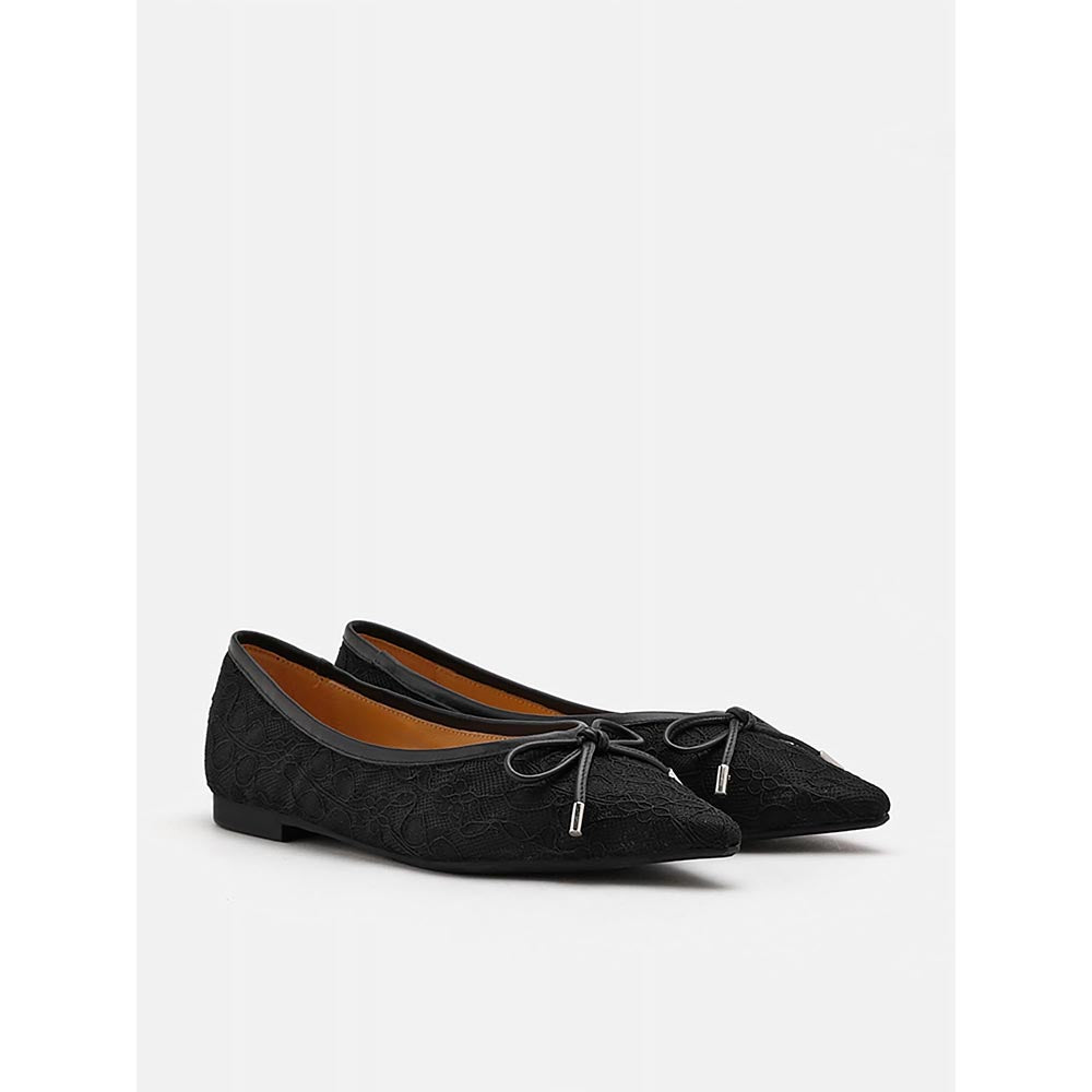 PAZZION Women's Black Ariella Lace Ballerina