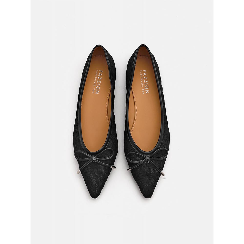 PAZZION Women's Black Ariella Lace Ballerina