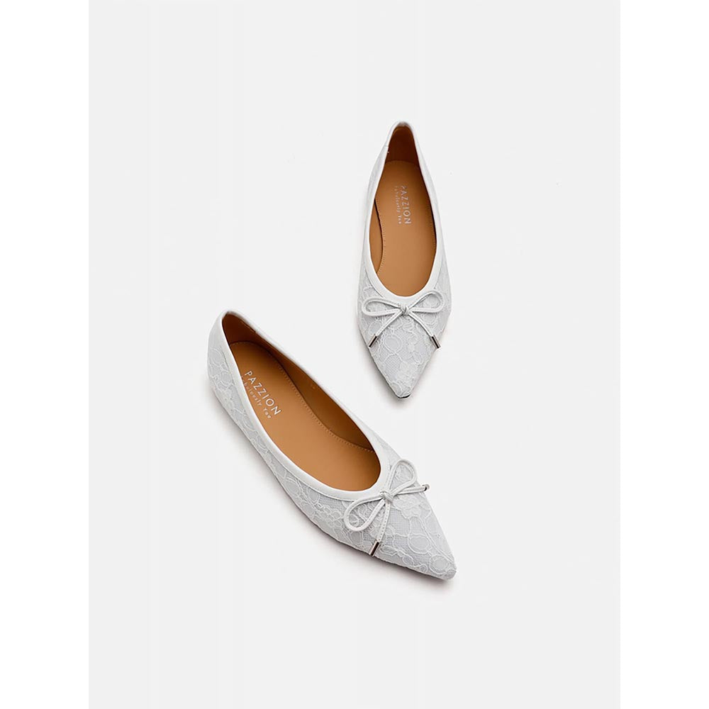 PAZZION Women's White Ariella Lace Ballerina