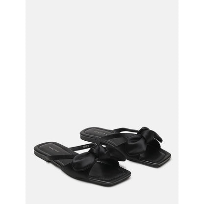PAZZION Women's Black Mandy Silk Bow Flats