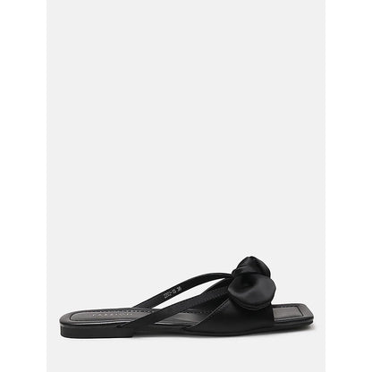 PAZZION Women's Black Mandy Silk Bow Flats