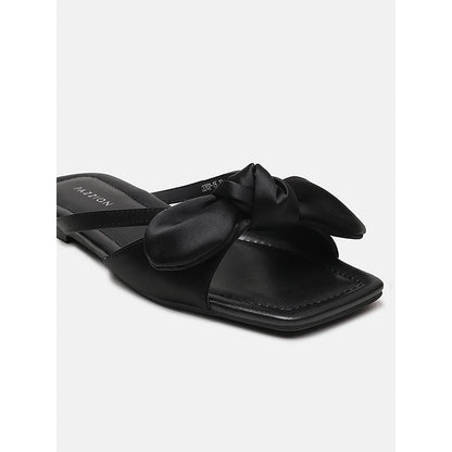 PAZZION Women's Black Mandy Silk Bow Flats