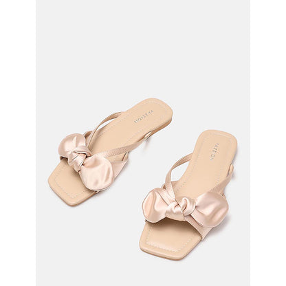 PAZZION Women's Beige Mandy Silk Bow Flats