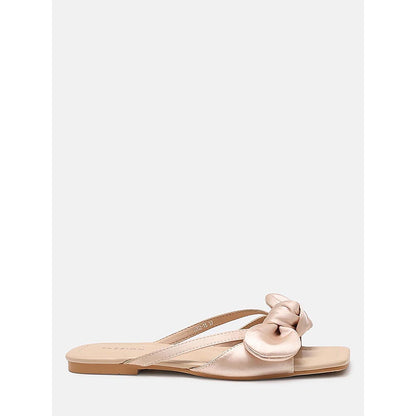PAZZION Women's Beige Mandy Silk Bow Flats