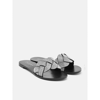 PAZZION Women's Black Diamante Embellished Flats