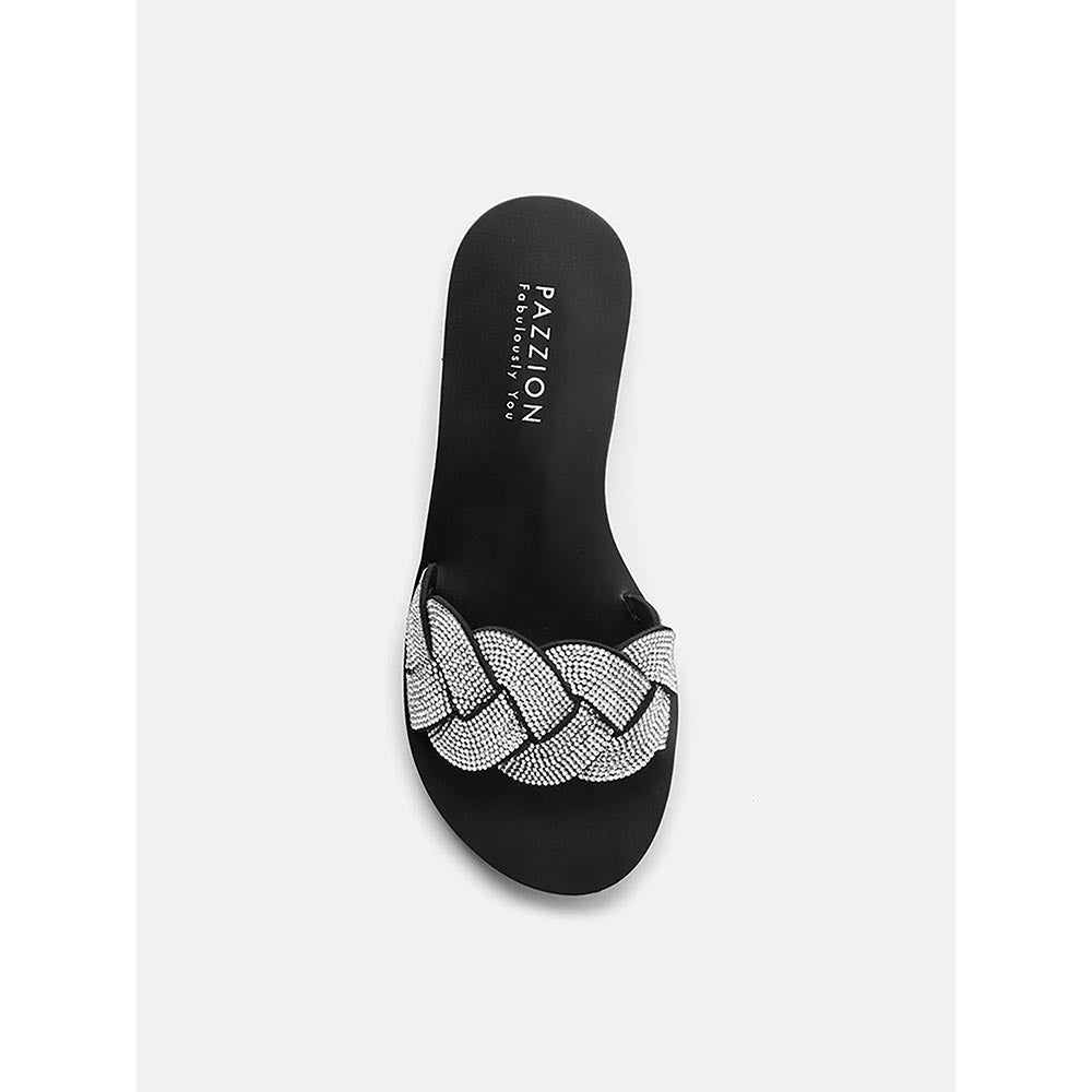 PAZZION Women's Black Diamante Embellished Flats