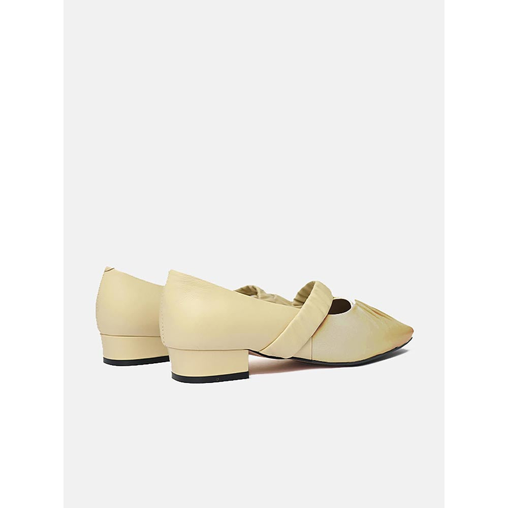 PAZZION Women's Light Yellow Coney Pleated Maryjane Heels