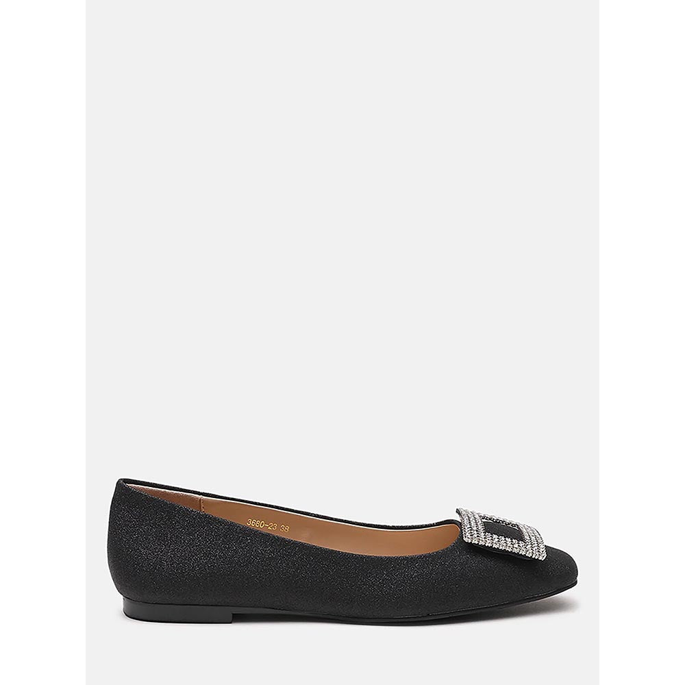 PAZZION Women's Black Gleam Luxe Ballerina