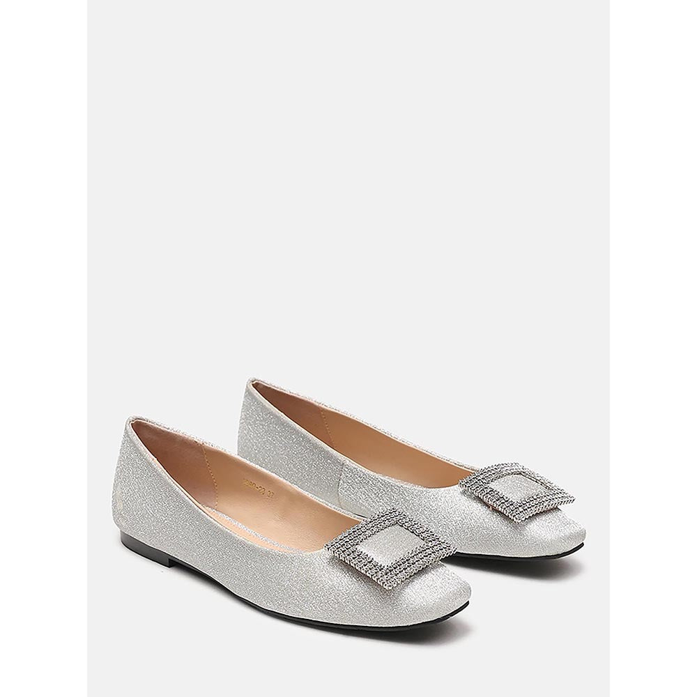 PAZZION Women's Silver Gleam Luxe Ballerina