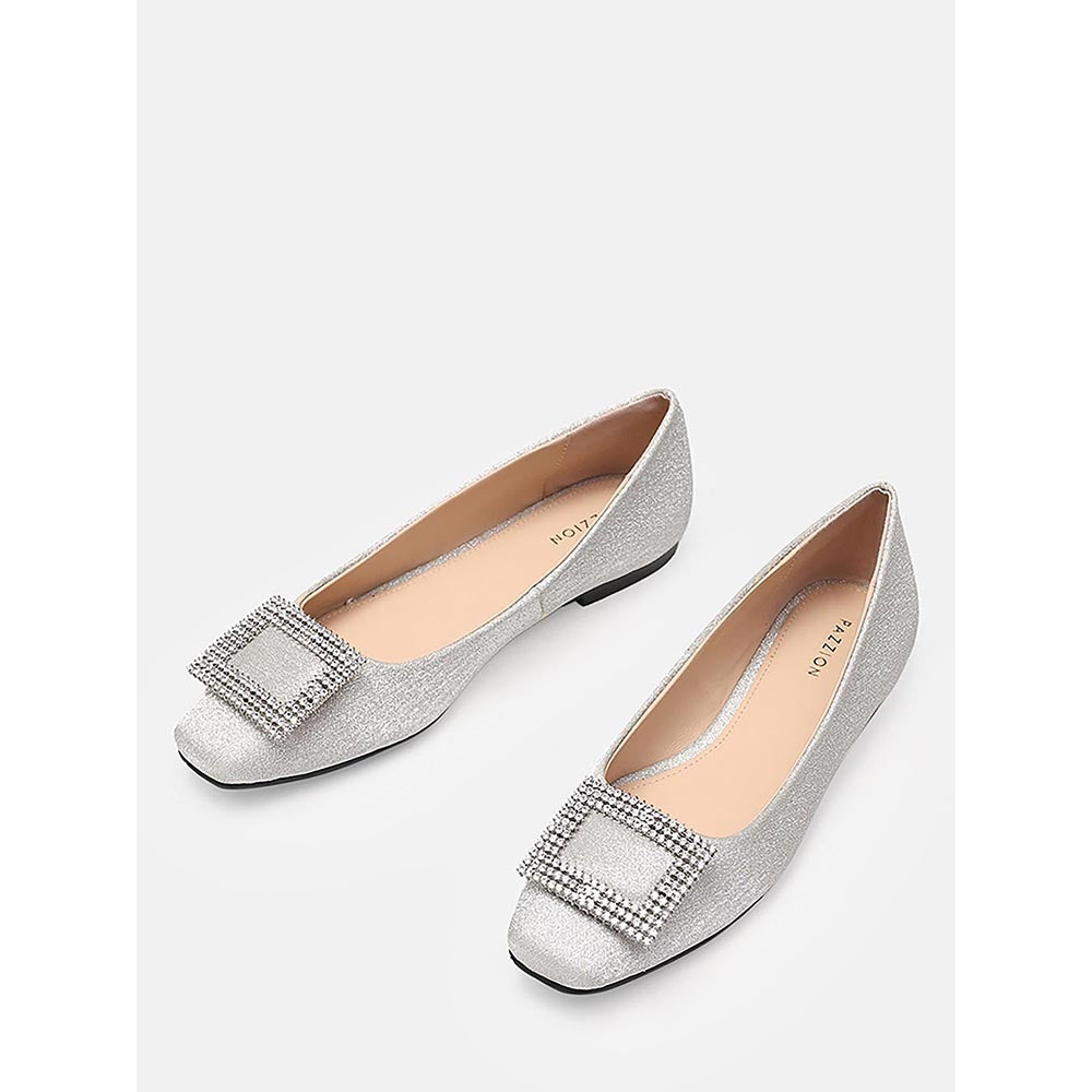 PAZZION Women's Silver Gleam Luxe Ballerina