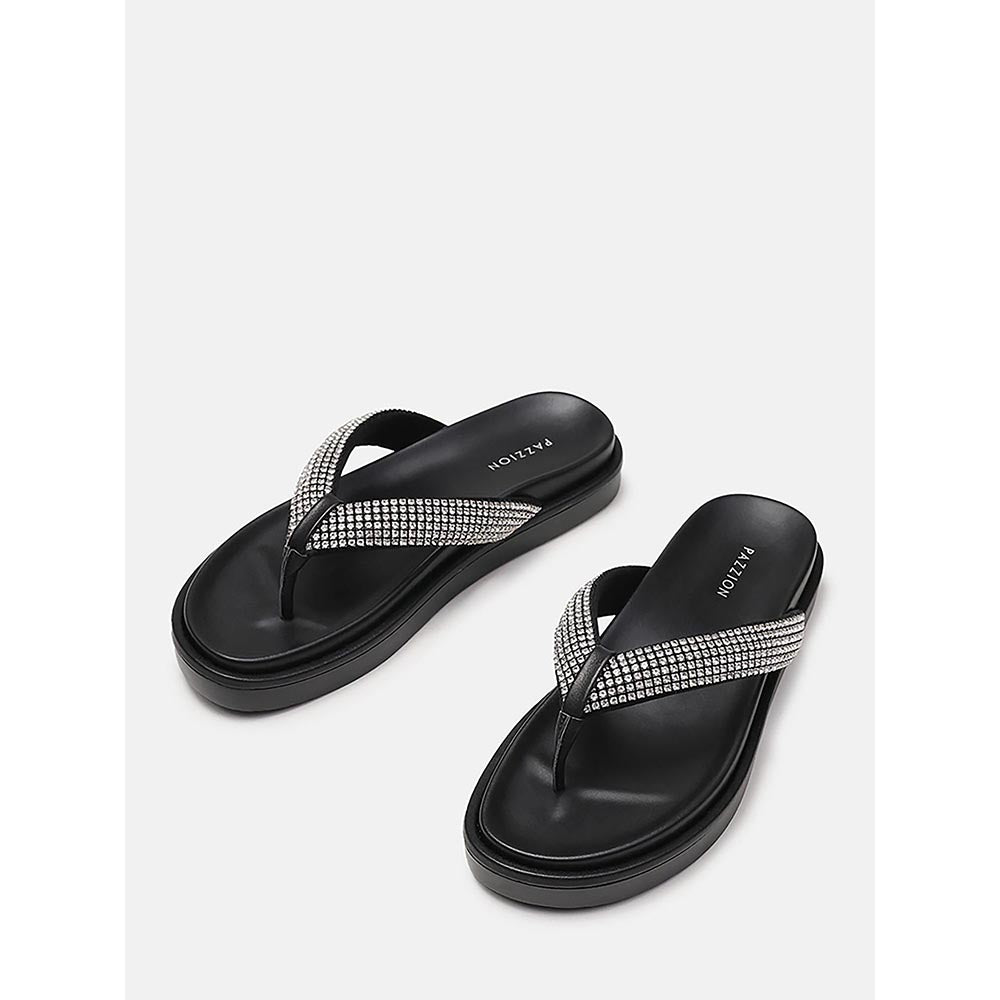 PAZZION Women's Black Dazzle Luxe Crystal Sandals