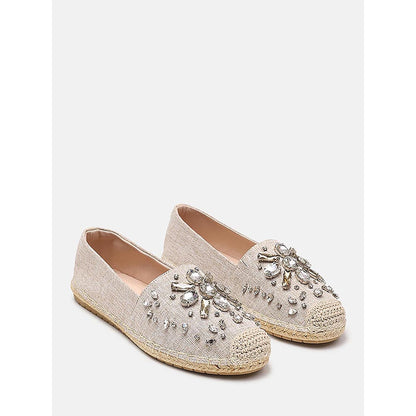 PAZZION Women's Almond Ornate Gemstone Canvas Espadrilles