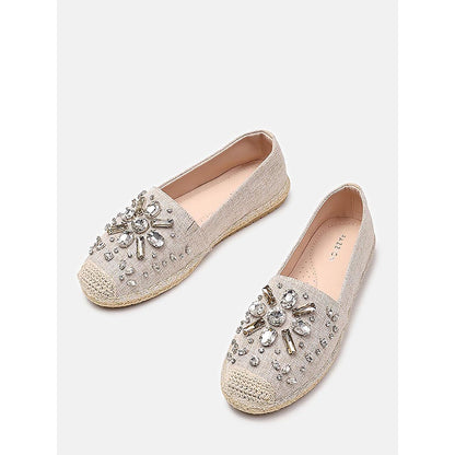 PAZZION Women's Almond Ornate Gemstone Canvas Espadrilles