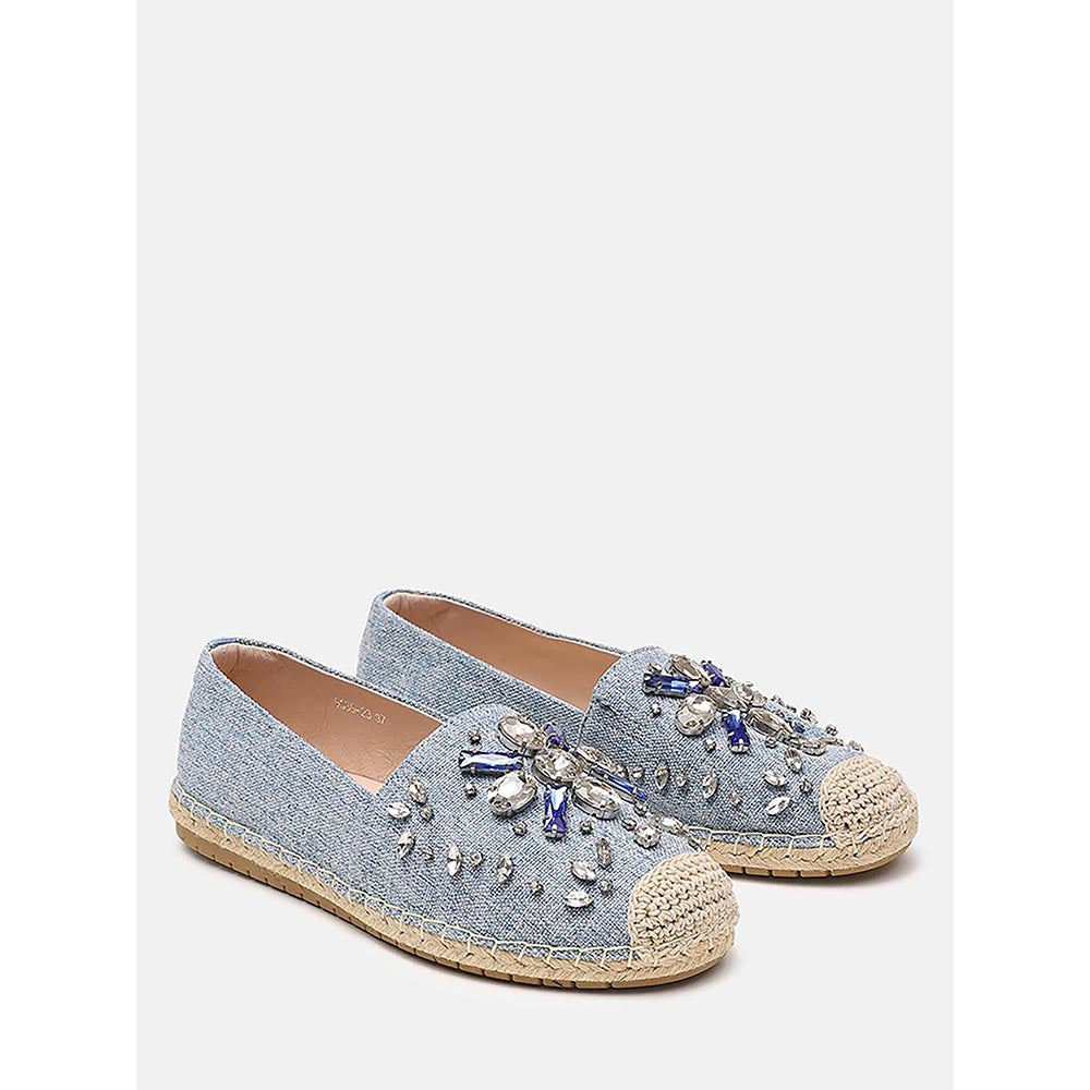 PAZZION Women's Blue Ornate Gemstone Canvas Espadrilles