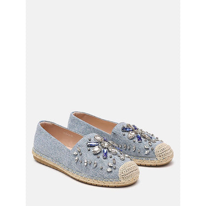 PAZZION Women's Blue Ornate Gemstone Canvas Espadrilles