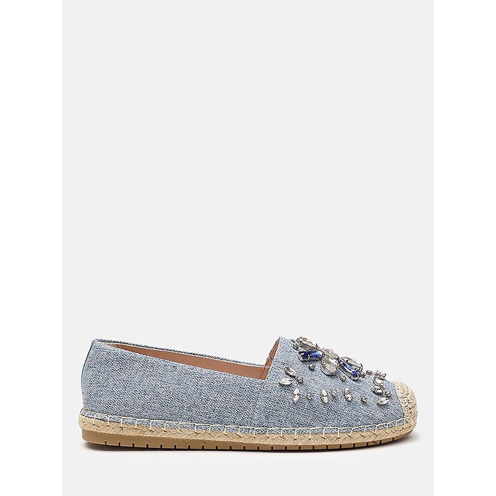 PAZZION Women's Blue Ornate Gemstone Canvas Espadrilles