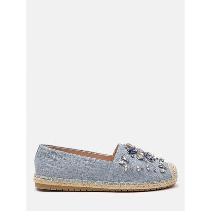 PAZZION Women's Blue Ornate Gemstone Canvas Espadrilles