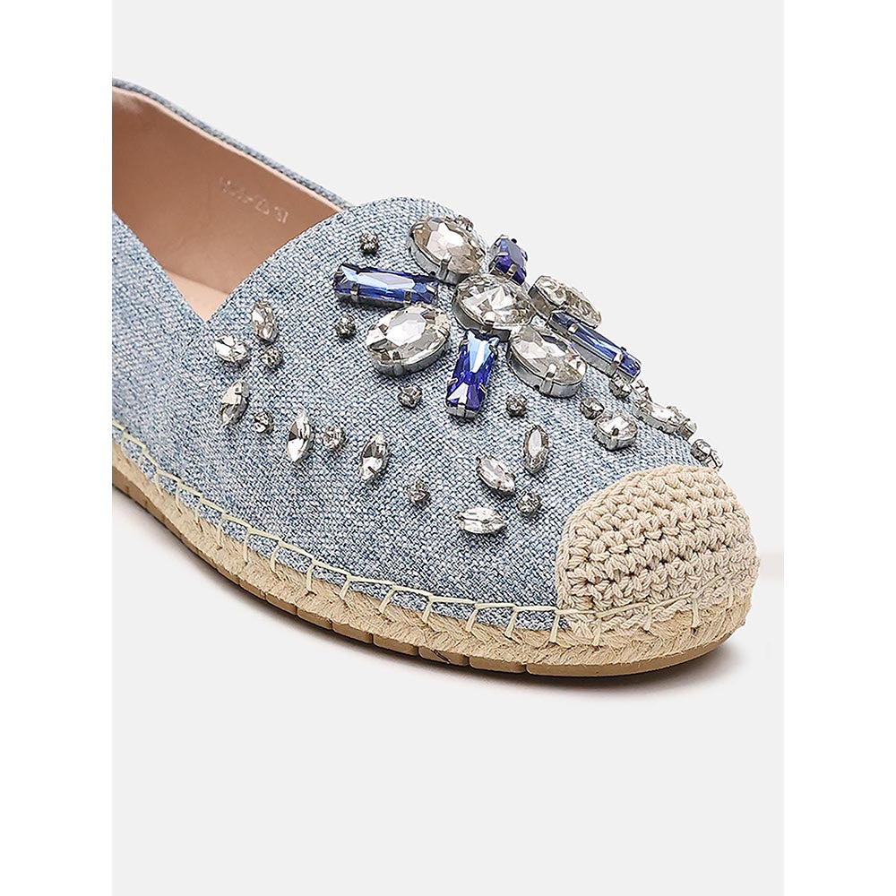 PAZZION Women's Blue Ornate Gemstone Canvas Espadrilles