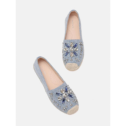 PAZZION Women's Blue Ornate Gemstone Canvas Espadrilles