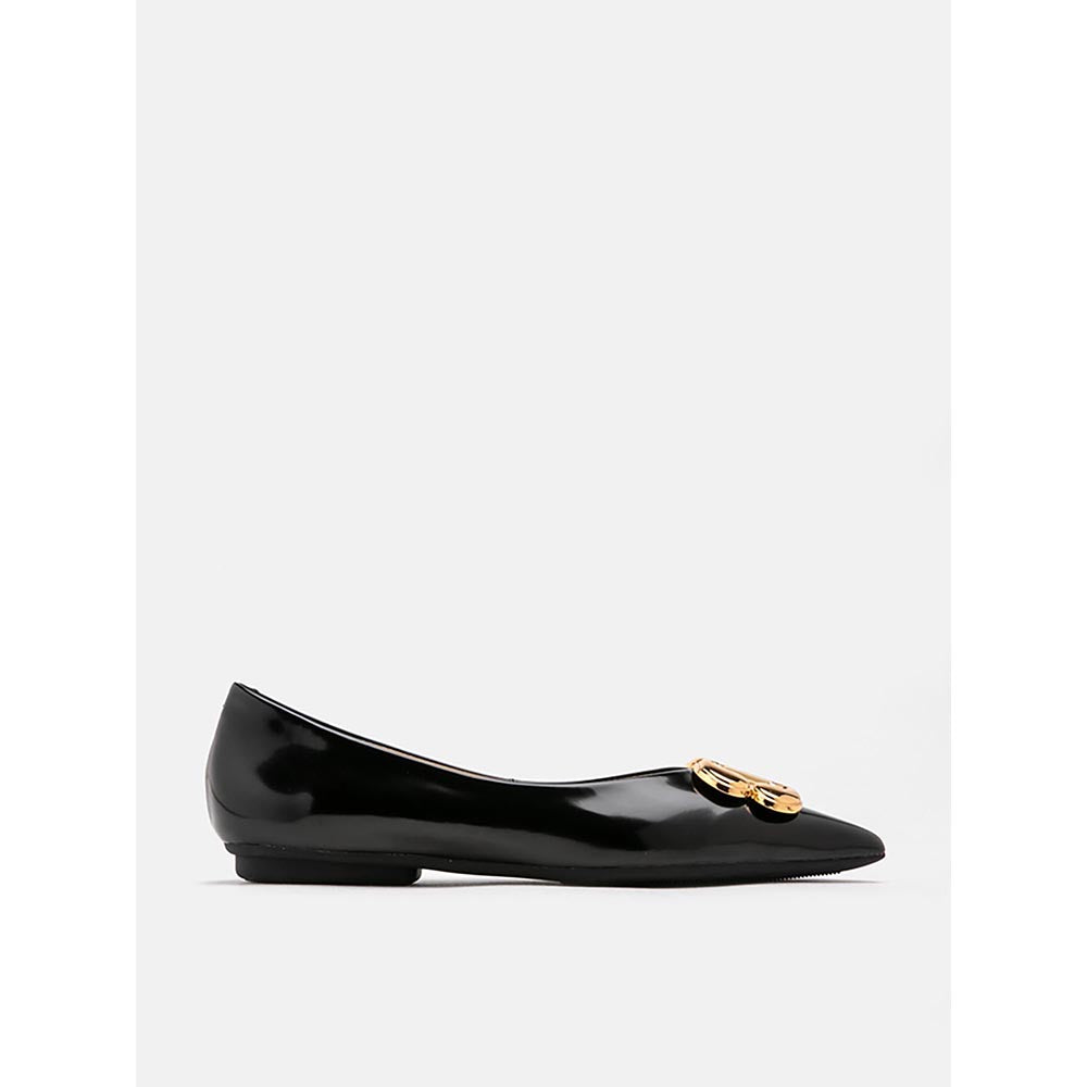 PAZZION Women's Black Grady Buckle Pointed-Toe Ballerina