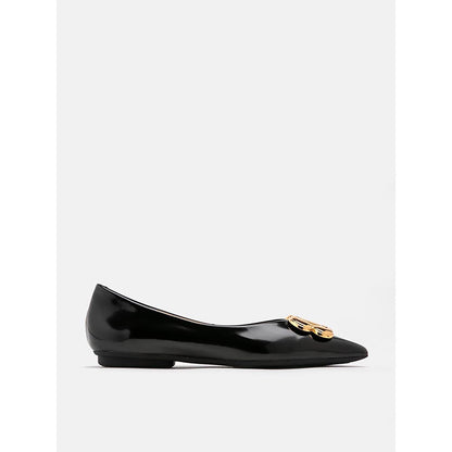 PAZZION Women's Black Grady Buckle Pointed-Toe Ballerina