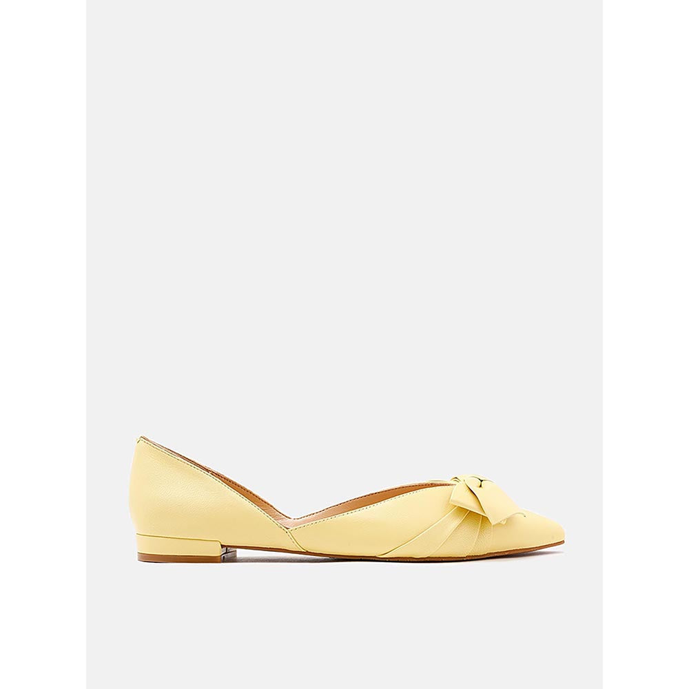 PAZZION Women's Yellow Knotted Bow Flat Ballerina