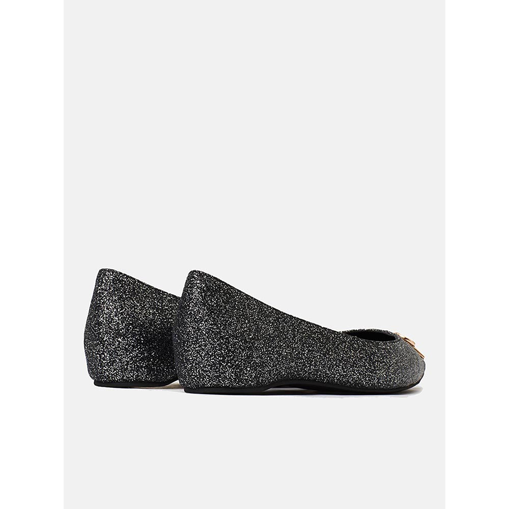 PAZZION Women's Black Ombre Glitter Pointed Toe Ballerina
