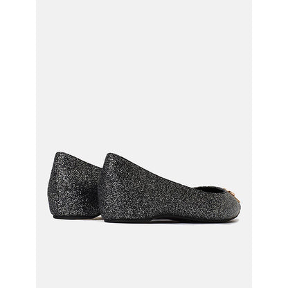 PAZZION Women's Black Ombre Glitter Pointed Toe Ballerina