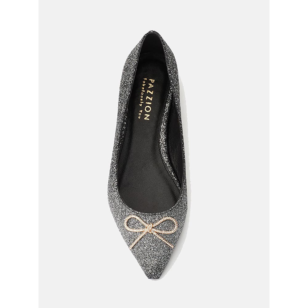PAZZION Women's Black Ombre Glitter Pointed Toe Ballerina
