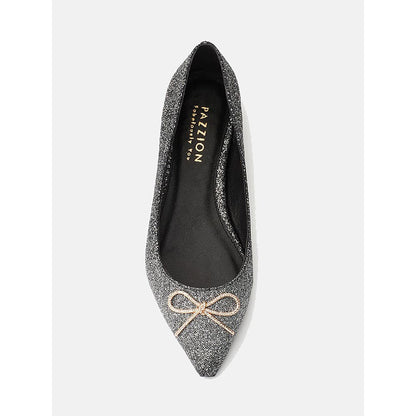 PAZZION Women's Black Ombre Glitter Pointed Toe Ballerina