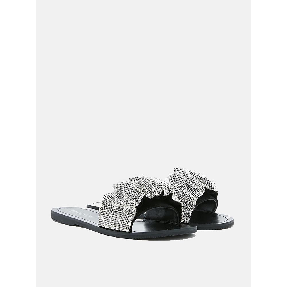 PAZZION Women's Silver Diamante Embellished Flats