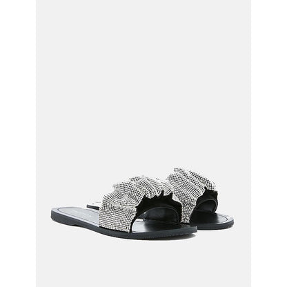 PAZZION Women's Silver Diamante Embellished Flats