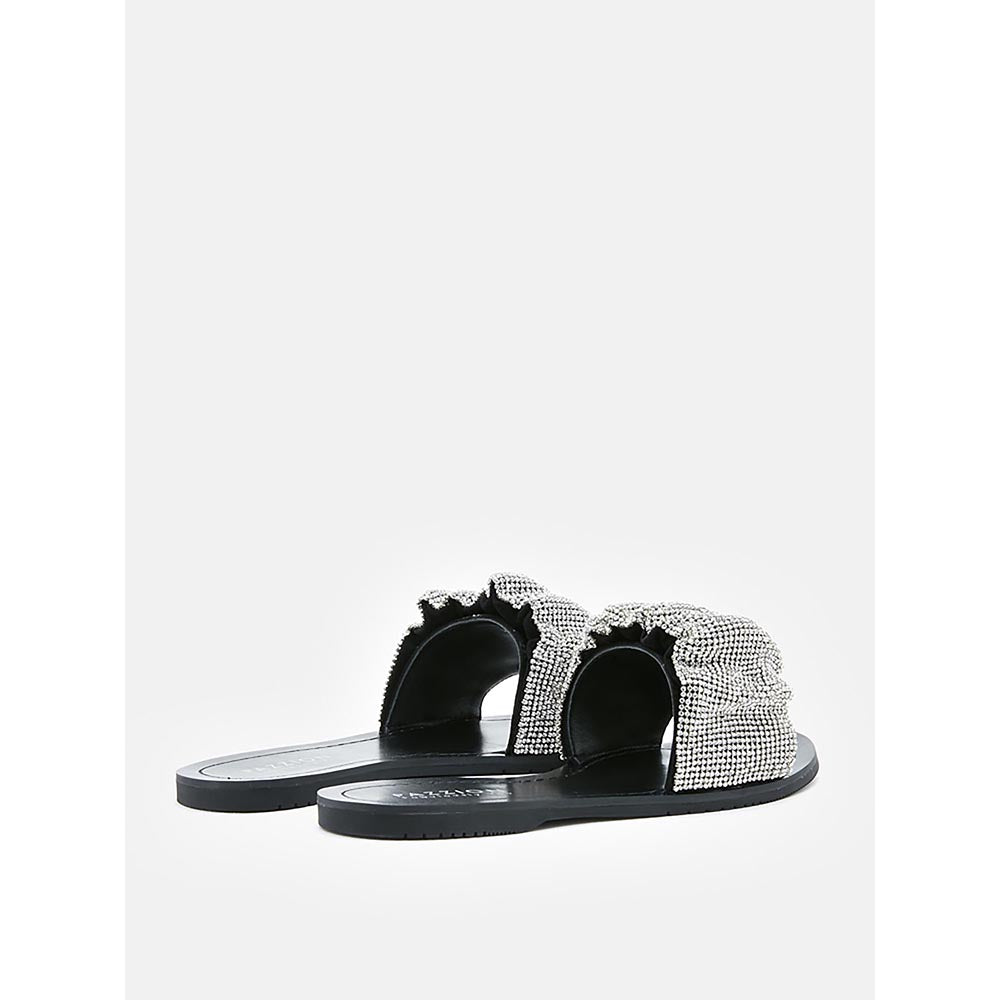 PAZZION Women's Silver Diamante Embellished Flats