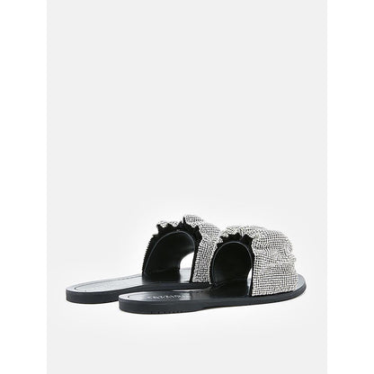 PAZZION Women's Silver Diamante Embellished Flats