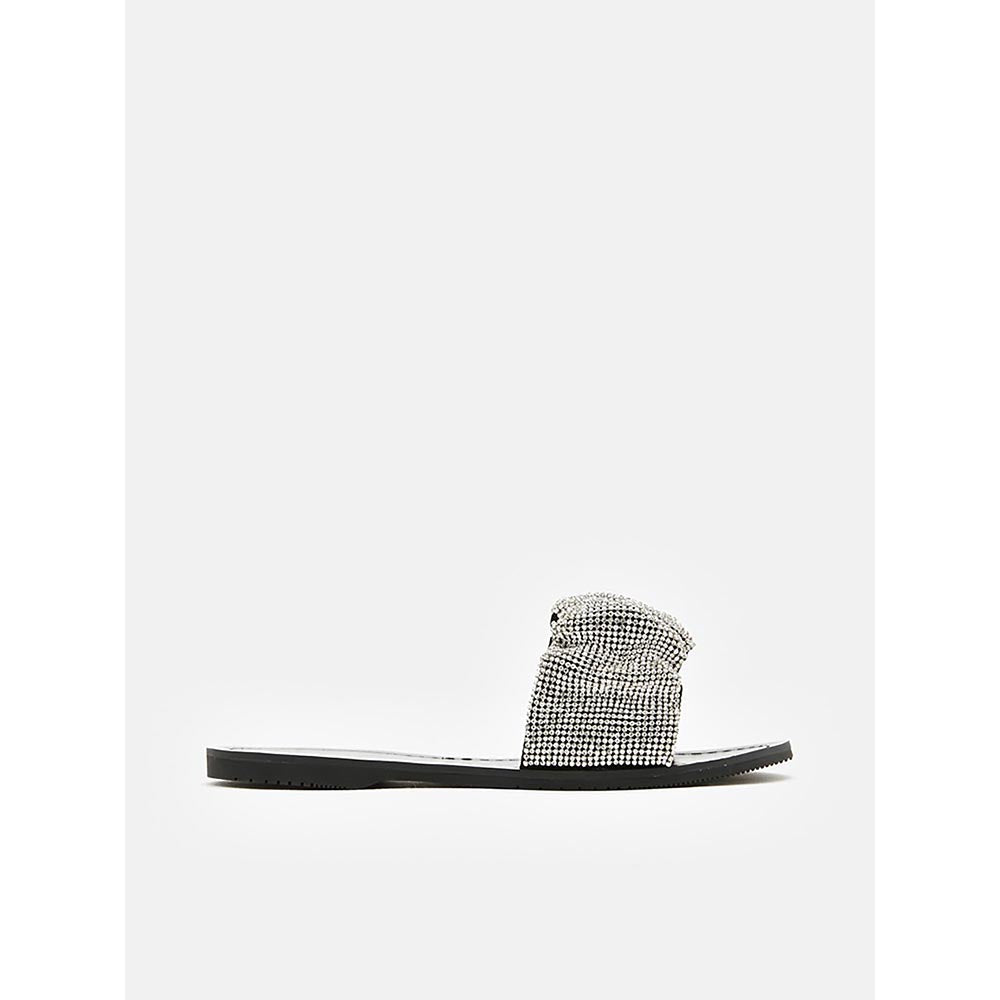 PAZZION Women's Silver Diamante Embellished Flats