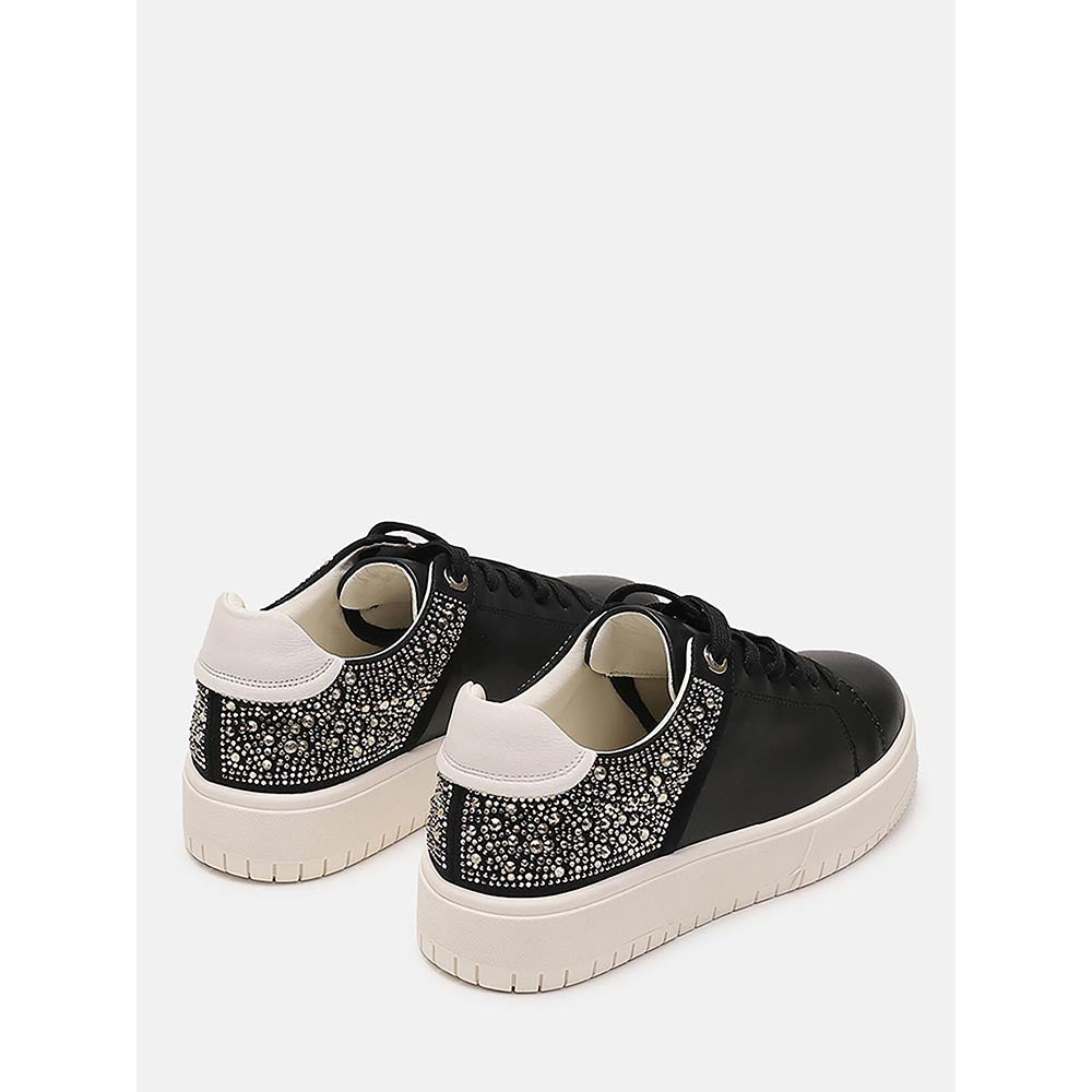 PAZZION Women Black Arco Crystal Embellished Chunky Lace-Up Sneakers