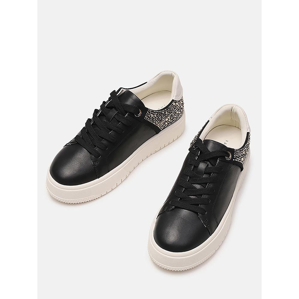 PAZZION Women Black Arco Crystal Embellished Chunky Lace-Up Sneakers