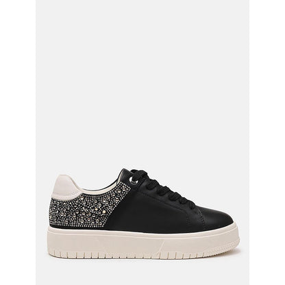 PAZZION Women Black Arco Crystal Embellished Chunky Lace-Up Sneakers
