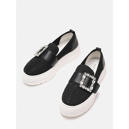 PAZZION Women Black Callie Crystal Stretch-Knit Platform Sneakers