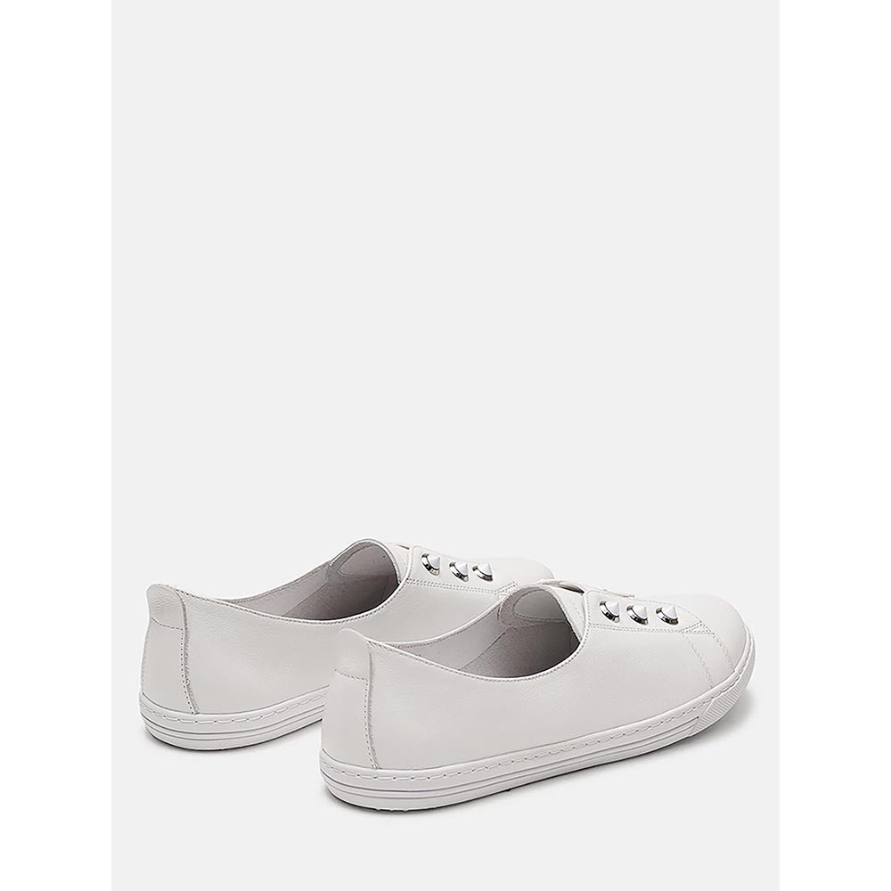 PAZZION Women White Studded Silver Accent Leather Slip-On Sneakers