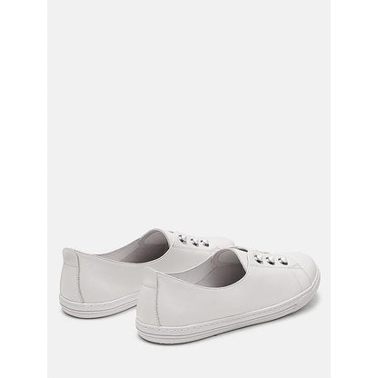 PAZZION Women White Studded Silver Accent Leather Slip-On Sneakers