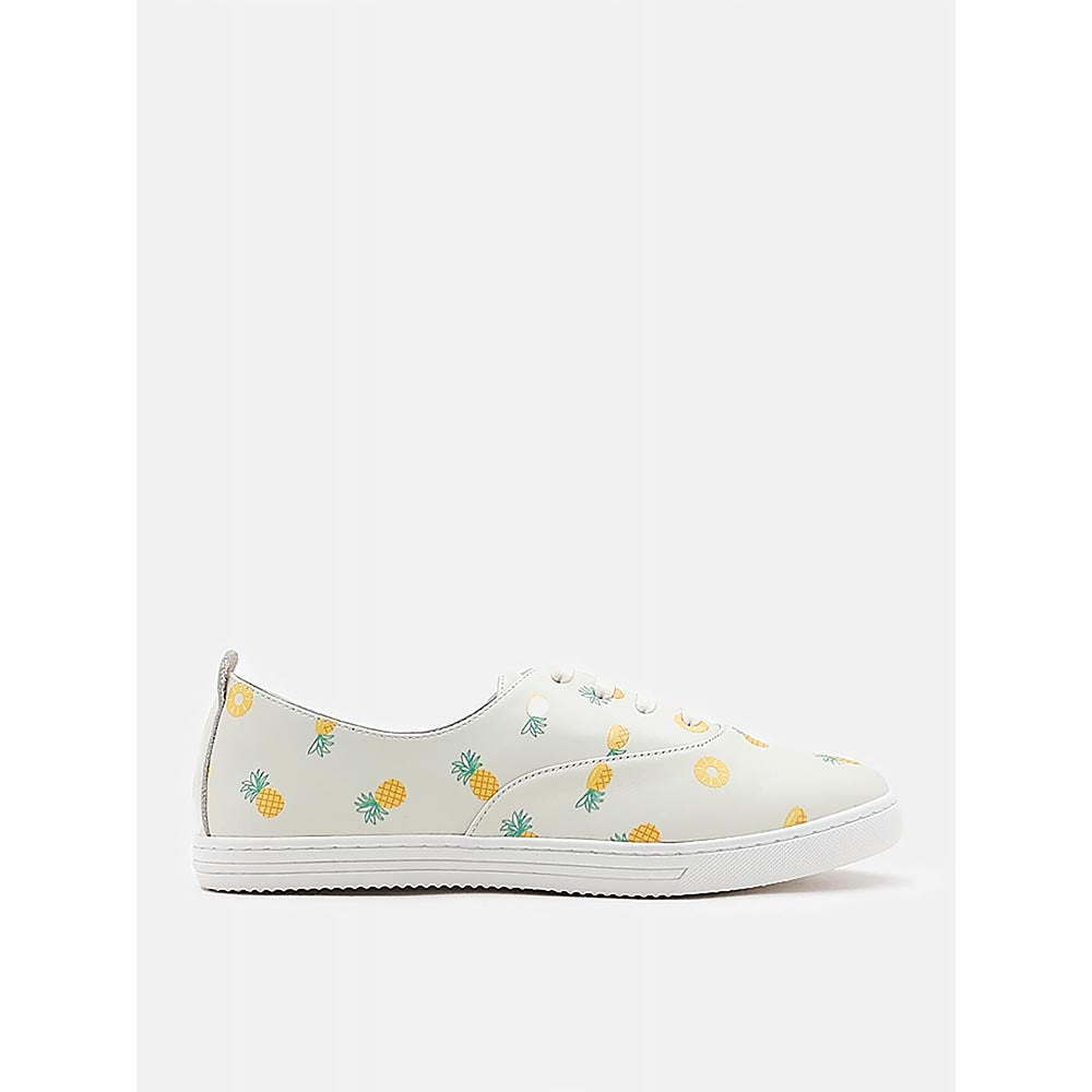 PAZZION Women Light Green Fruity Print Leather Sneakers