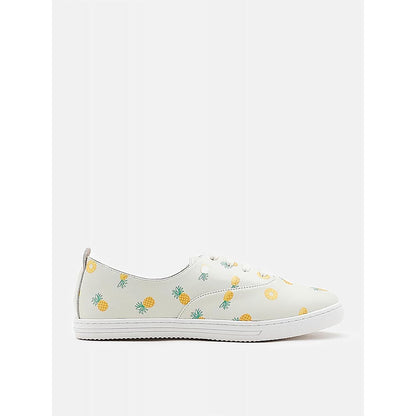 PAZZION Women Light Green Fruity Print Leather Sneakers