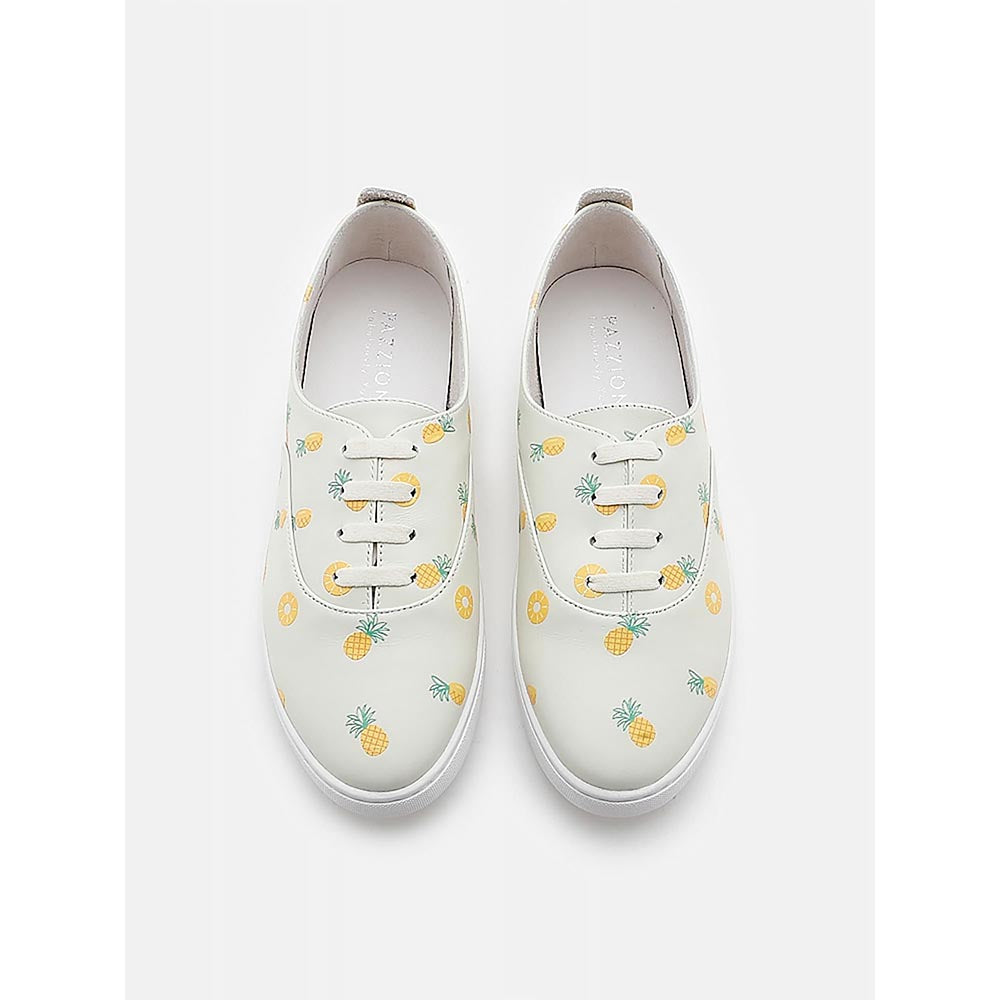 PAZZION Women Light Green Fruity Print Leather Sneakers